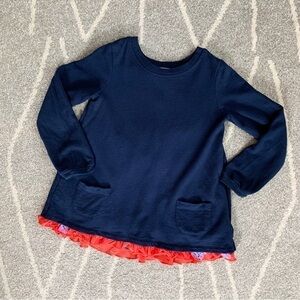Splendid Navy Blue Long Sleeve Top w/ Peekaboo Split Back Pink Ruffles Size 3/5